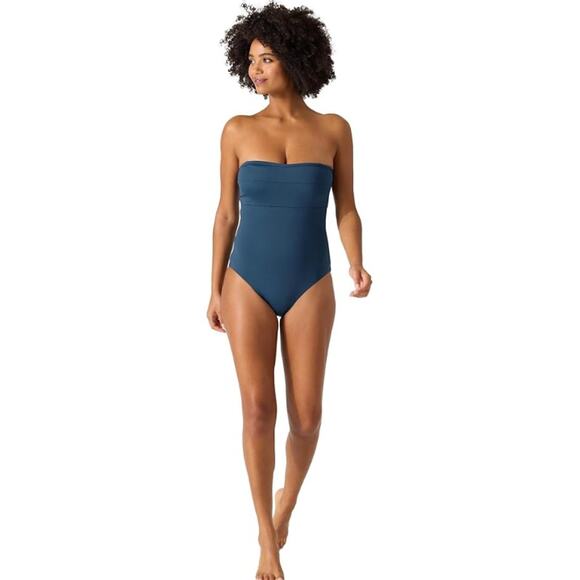 TOMMY BAHAMA Palm Modern Bandeau One-Piece Swimsuit Size 8 Blue Midnight Sea NWT - Picture 2 of 14